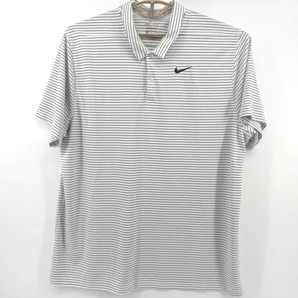 Nike Golf Dri-FIT Polo Shirt Mens XXL White Black Striped Short Sleeve Standard